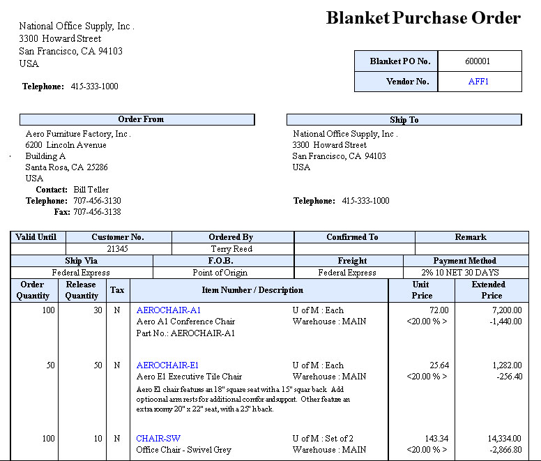 this is a blanket purchase order example