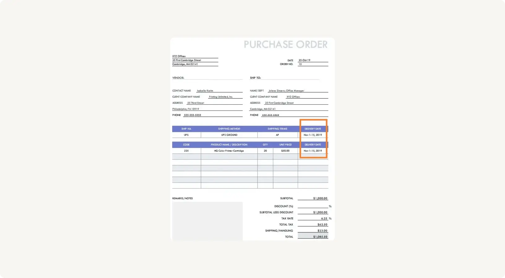 An example of a planned purchase order
