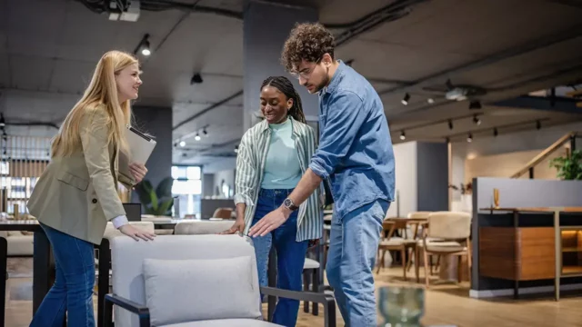 purchasing managers reviewing new office furniture