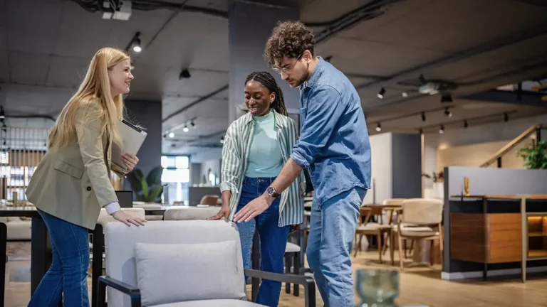 purchasing managers reviewing new office furniture