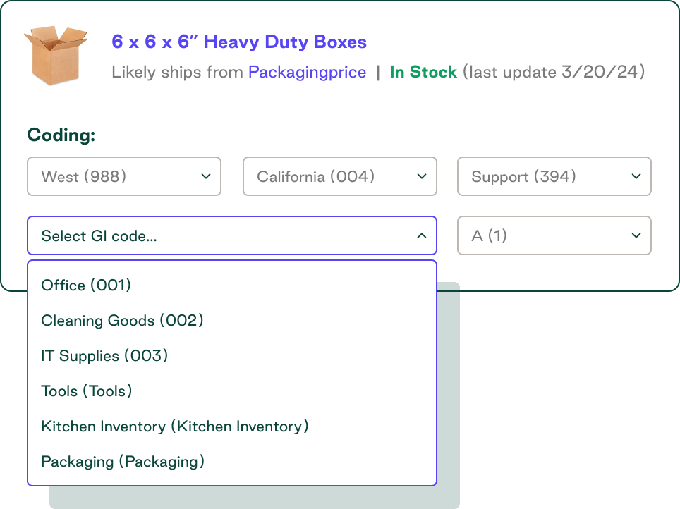 Coding expenses using procurement software