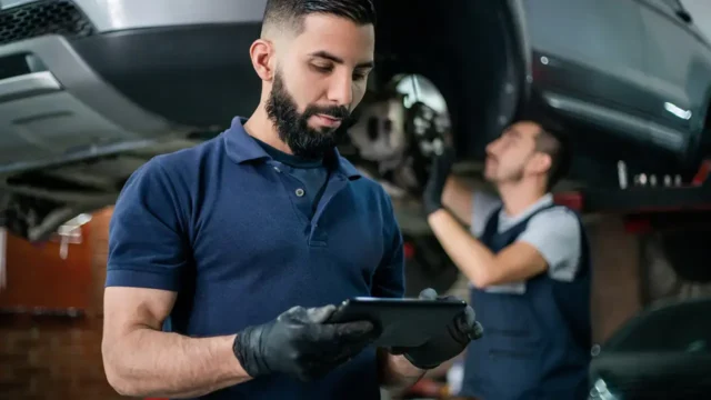 automotive manager looking at supplies