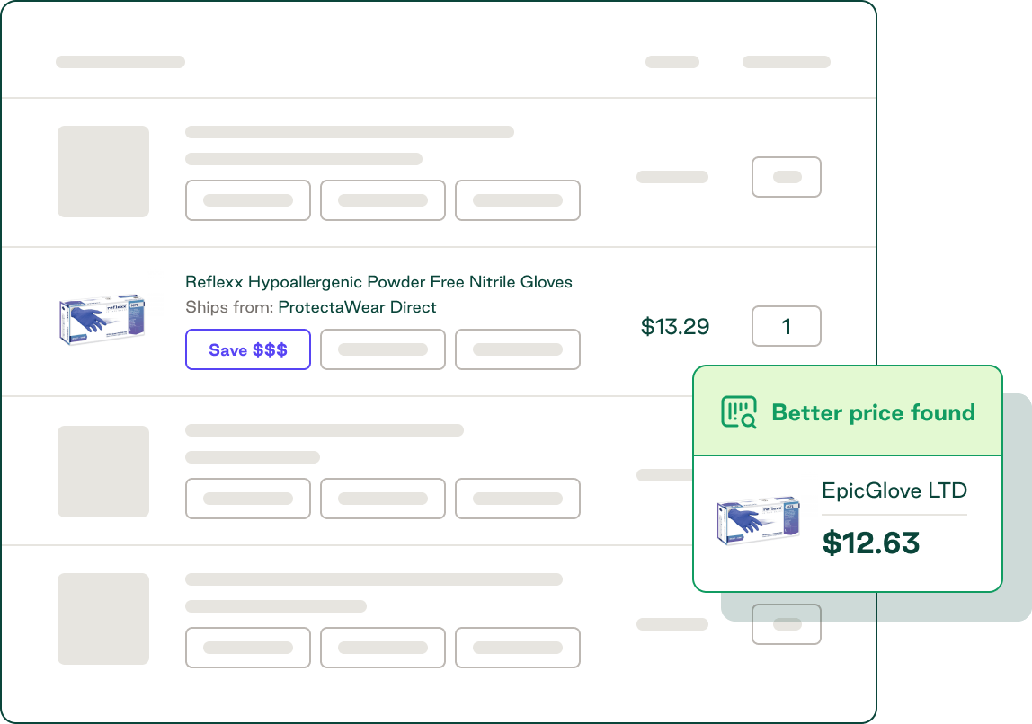 AI-powered sourcing with Order.co showing a better price found for a product