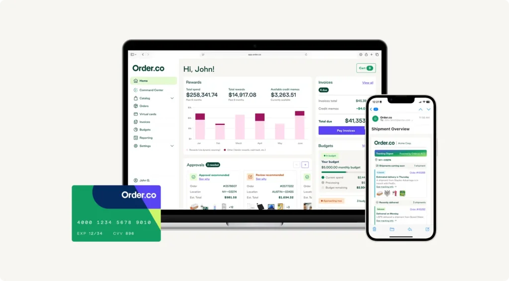Order.co virtual card with real-time spend analytics dashboard