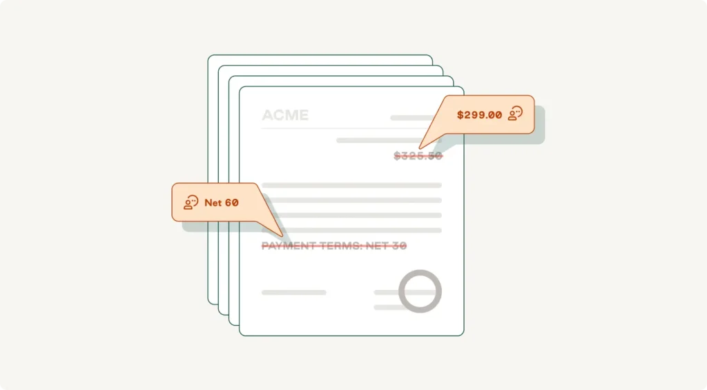 A supplier contract showing better payment terms and pricing