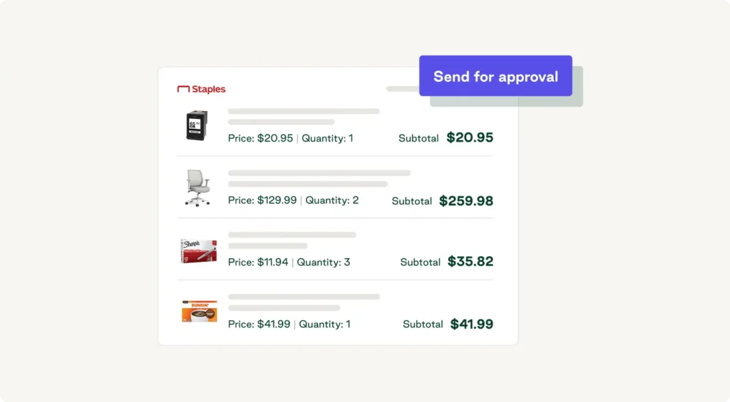Pre-approval purchasing screen in Order.co